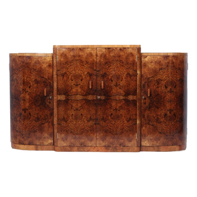 Art Deco English Figured Walnut Sideboard, 1930s For Sale