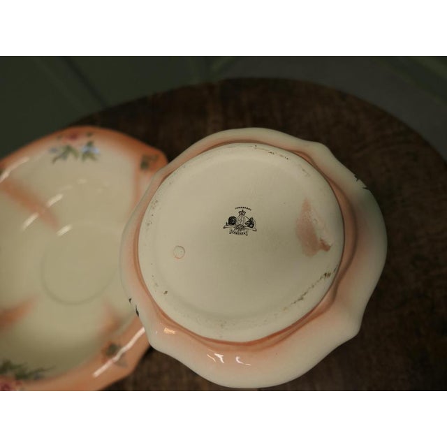 Ceramic Ironstone Pitcher and Bowl with Hand-Painted Pink Roses, 1920, Set of 2 For Sale - Image 7 of 9