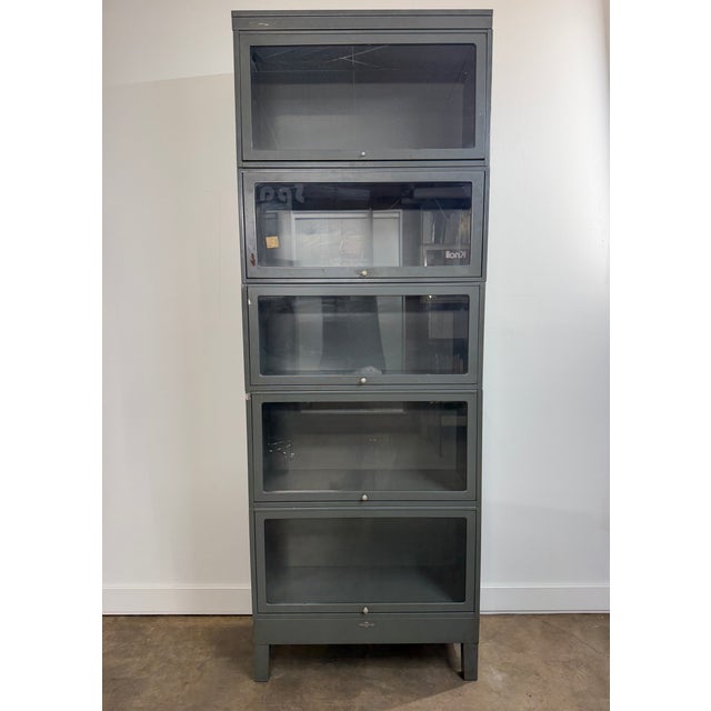 Mid 20th Century Vintage Globe-Wernicke Industrial Steel Barrister Bookcase, Five Stack For Sale - Image 5 of 16