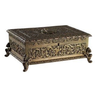 Vintage Chiseled Bronze Chest For Sale