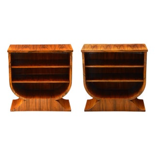 Art Deco Walnut Open Bookcases, 1930s, Set of 2 For Sale