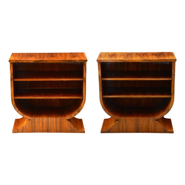 Art Deco Walnut Open Bookcases, 1930s, Set of 2 For Sale