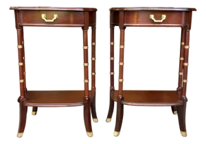 Vintage Cherry Faux Bamboo Bedside Tables | Pair of Hollywood Regency Nightstands | End Tables, A Pair
