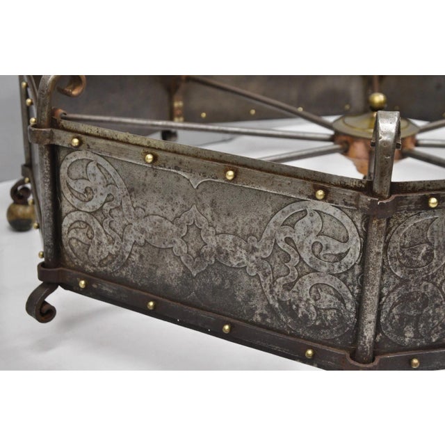 Antique Gothic Spanish Renaissance Steel Brass Octagonal Glass Top Coffee Table For Sale - Image 9 of 18