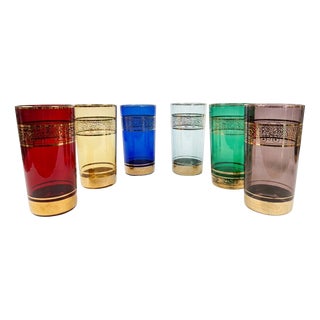 Mid-Century Modern Gilded Jewel-Toned Highball Glasses, 1960s, Set of 6 For Sale