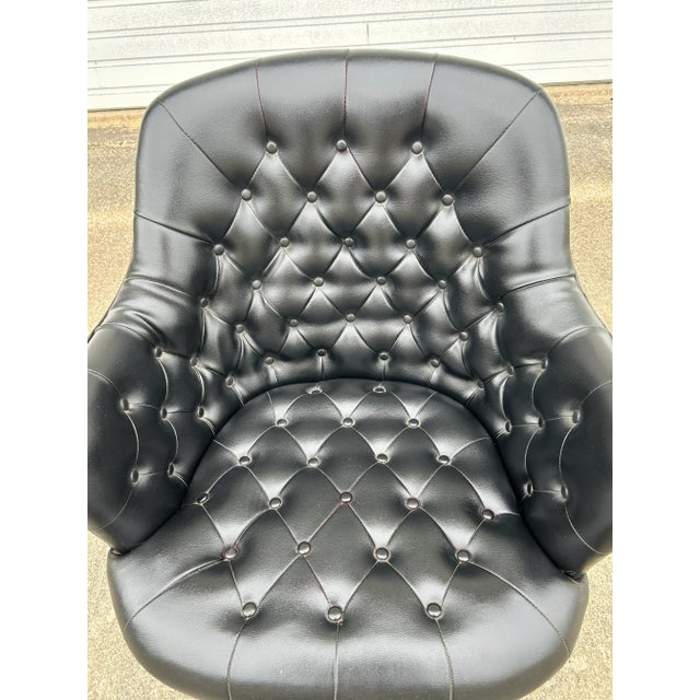 Davis Furniture 1950s Tufted Black Leather Swivel Chair for Davis Furniture For Sale - Image 4 of 17