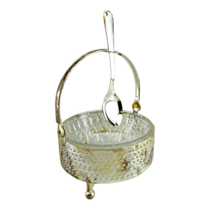 Mid-Century Silverplate and Glass Condiment Dish With Spoon