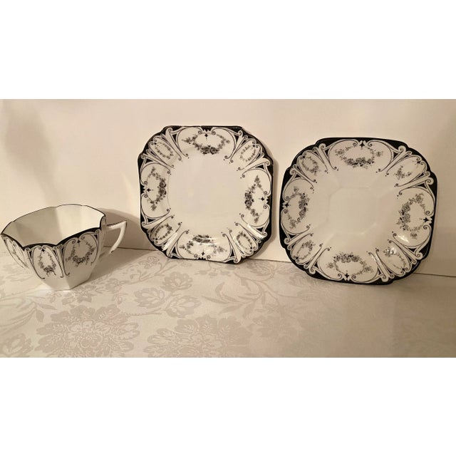 Shelley Queen Anne “Garland of Flowers” Vintage Teacup, Saucer, and Plate- 3 Pieces. For Sale - Image 12 of 12