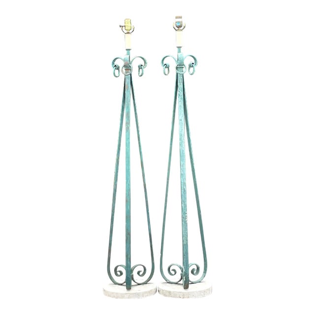 Vintage Boho Patinated Ring Floor Lamps - a Pair For Sale