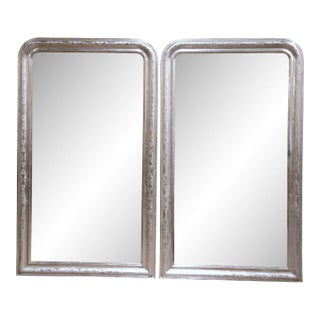 Pair of Mid-Century French Louis Philippe Silver Leaf Wall Mirrors For Sale