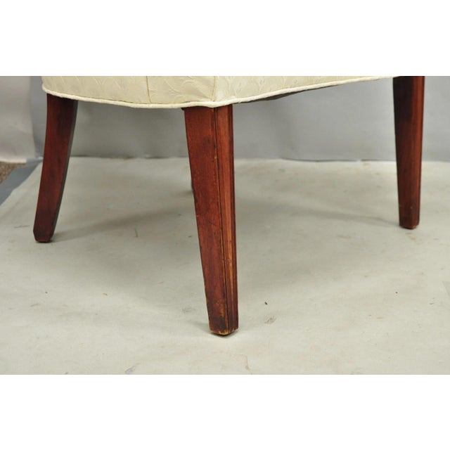 Vintage French Art Deco Style Channel Wingback Mahogany Lounge Arm Chairs - Pair For Sale - Image 14 of 16