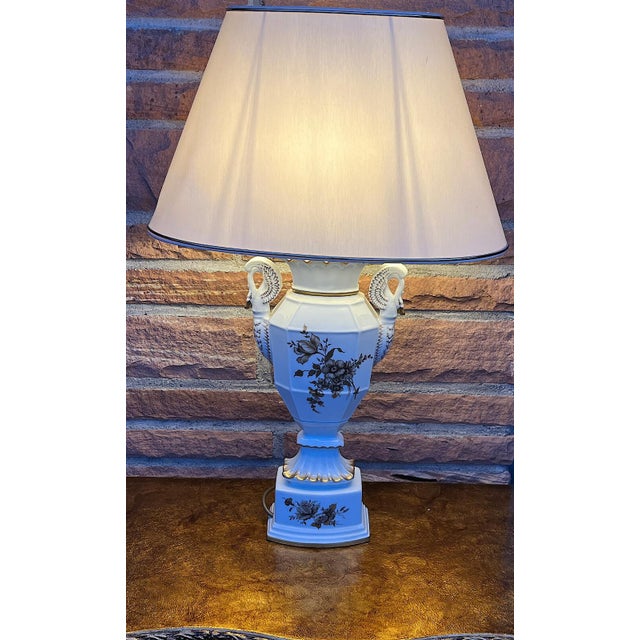 White Swan Neck Porcelain Table Lamp with Fabric Shade from Gerold Tettau, 1950s For Sale - Image 8 of 11