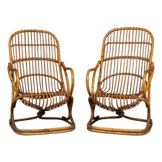 Set of Vintage Italian Wicker Armchairs by Tito Agnoli, 1960 For Sale