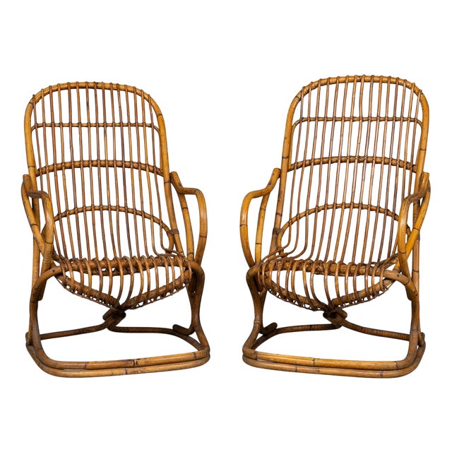 Set of Vintage Italian Wicker Armchairs by Tito Agnoli, 1960 For Sale