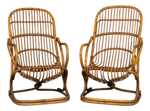Set of Vintage Italian Wicker Armchairs by Tito Agnoli, 1960