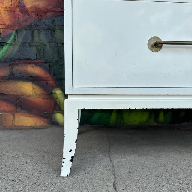 Antique White Tommi Parzinger for Parzinger Originals White Lacquer Tall Dresser With Brass Accents For Sale - Image 8 of 12