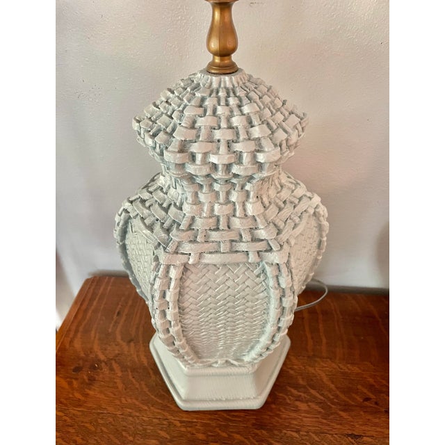 1970s Vintage Palm Beach Ceramic Basket Weave Lamp For Sale - Image 5 of 10