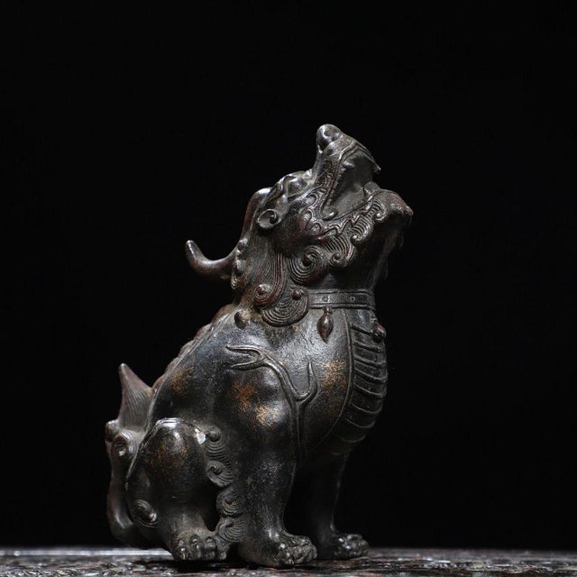 This is a characterful vintage Chinese gilt bronze figure of a mythical beast known as a "Wangtianhou", or "Roaring Beast...