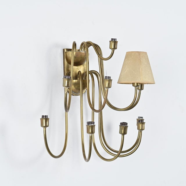 Brass 9-Arm Wall Light, France, 1950s For Sale - Image 11 of 17