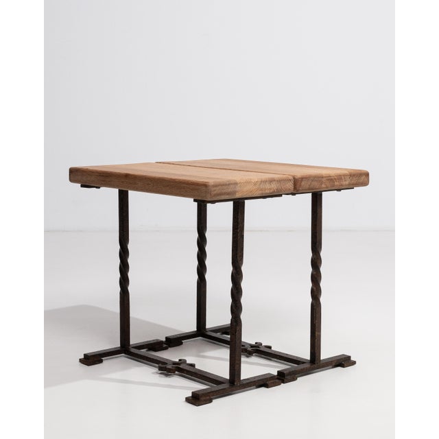 1970s Pair Of Oak Side Tables With Iron Base For Sale - Image 13 of 15