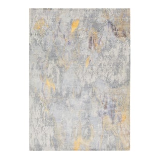 10 X14 Modern Handmade Abstract Wool and Silk Rug in Gray For Sale