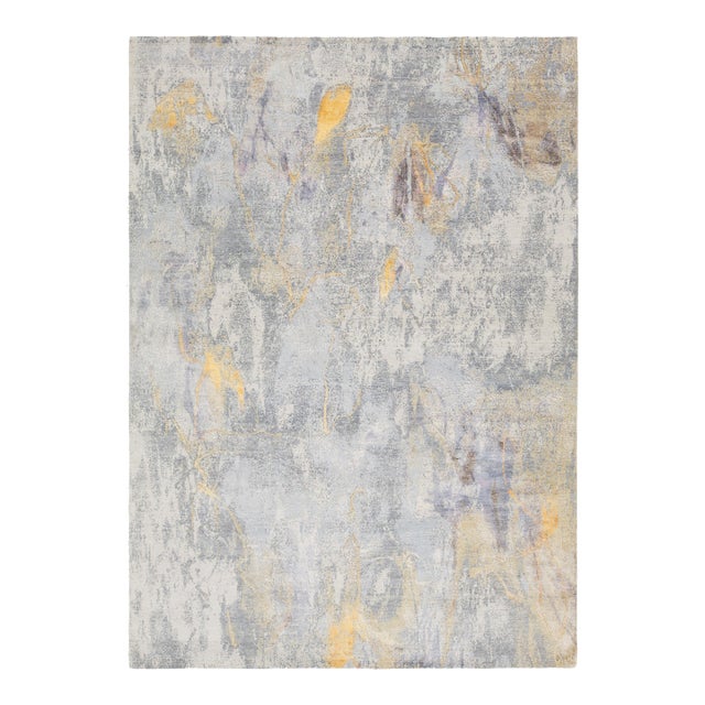 10 X14 Modern Handmade Abstract Wool and Silk Rug in Gray For Sale