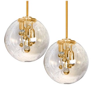 Space Age Brass and Blown Glass Lighs attributed to Doria, 1970s, Set of 2 For Sale