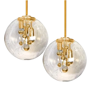 Space Age Brass and Blown Glass Lighs attributed to Doria, 1970s, Set of 2