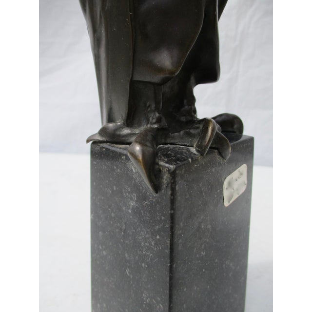 Metal Art Deco Hunting Bird Sculpture on Porphyry Plinth For Sale - Image 7 of 13