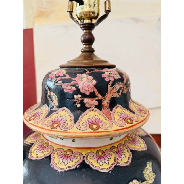 Vintage Chinese Famille Noire with Floral Birds Ginger Jar Table Lamps - Pair For Sale In Chicago - Image 6 of 12