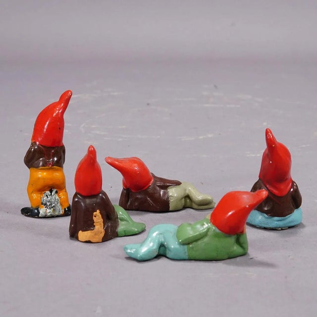 Five Tiny Terracotta Garden Gnomes, Germany ca. 1950s A whimsy set of five tiny garden gnomes made in Germany ca. 1950s...