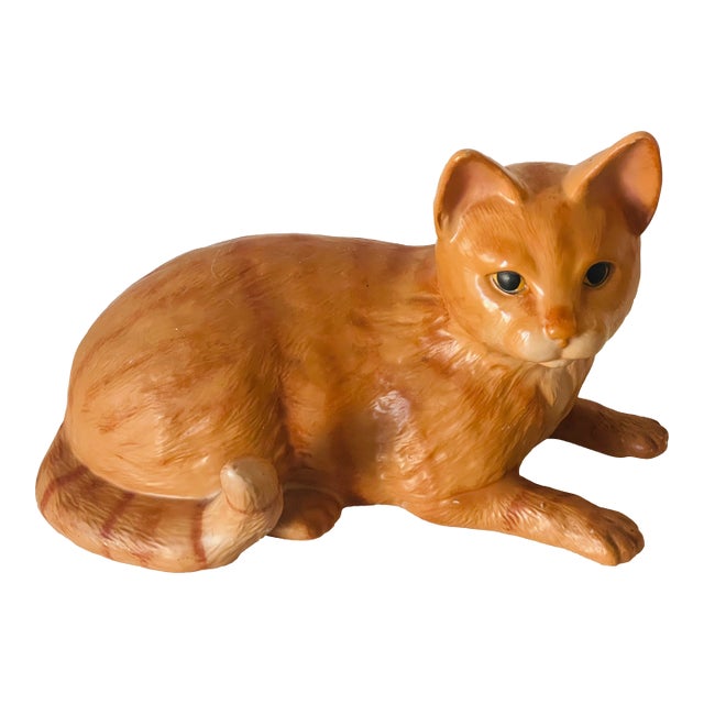 Vintage Orange Cat Italian Veramic Figurine Signed For Sale