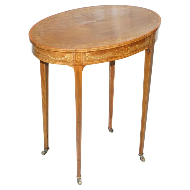 Victorian Sheraton Inlaid Oval Side Table in Walnut For Sale