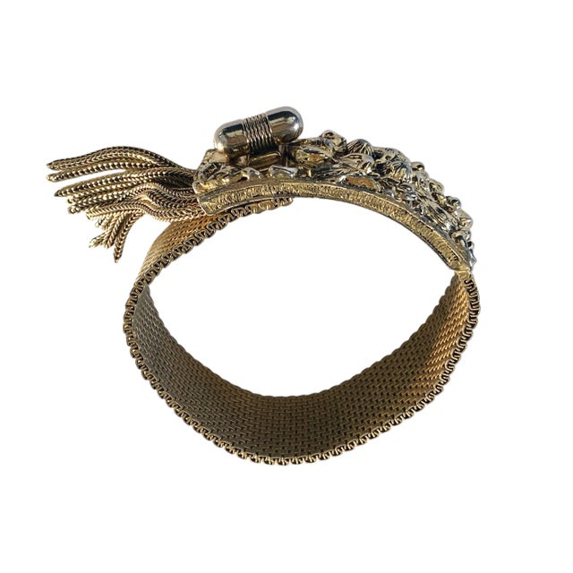 Mid-Century Modern Vintage Goldstone Mesh Tassel Bracelet 8.25" For Sale - Image 3 of 11