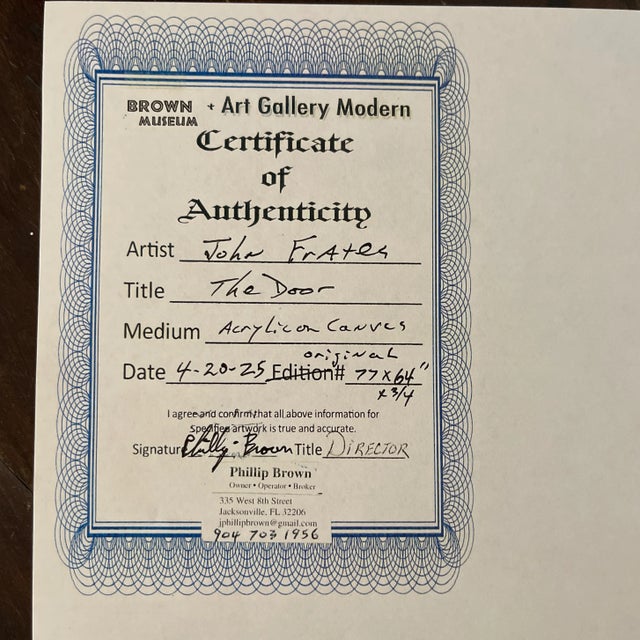 “The Door” by Artist John Frates, Extra Large, Mid Century Modern, Contemporary, 77x64x2.5 In. For Sale - Image 9 of 9