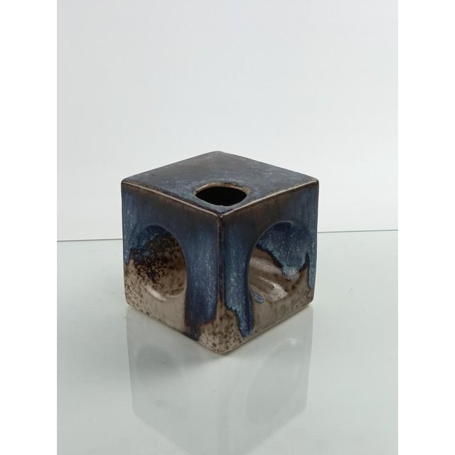 Cubic glazed ceramic vase. Excellent condition. Beautiful colors.