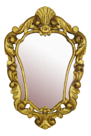 Wall Mirror in Wood and Gilded Stucco with Shell Decoration, 1950s