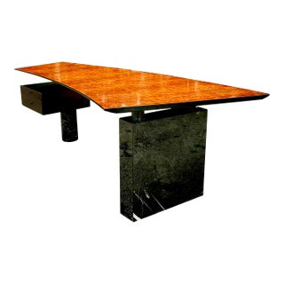 Vintage Contemporary Cattelan Italia Burl Wood and Black Marble Desk For Sale