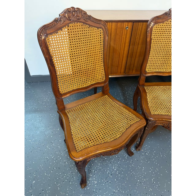Brown Antique Louis XV Caned Dining Chairs (4) For Sale - Image 8 of 11