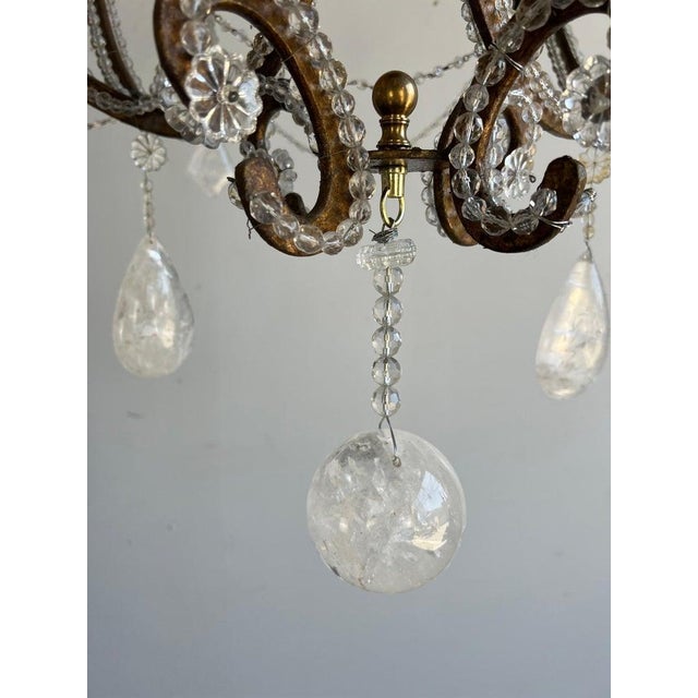 Mid-Century Modern Wrought Iron & Rock Crystal Chandelier For Sale - Image 4 of 14
