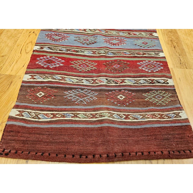 Vintage Moroccan Tribal Kilim Runner, Flat-Woven Wool, Geometric Stripe Pattern, 2x8 For Sale - Image 10 of 15