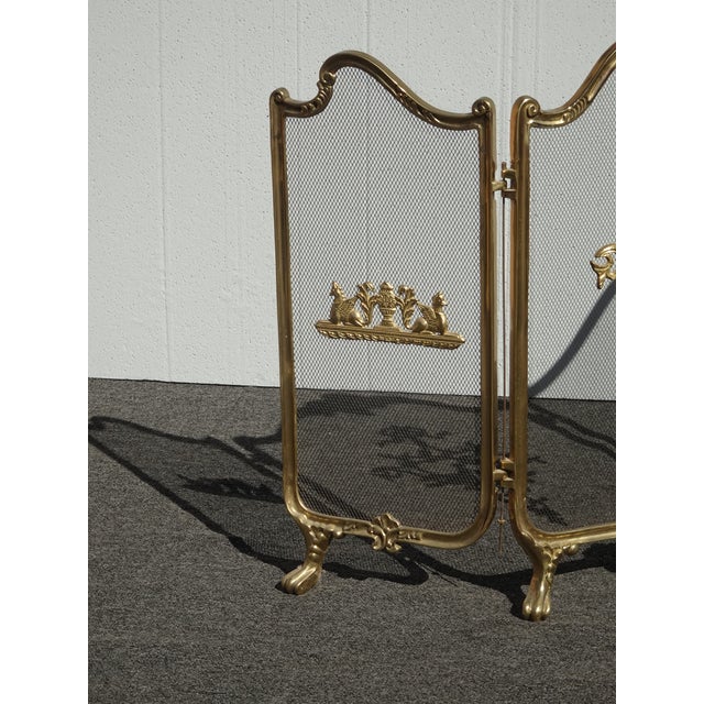Vintage French Provincial Ribbons Love Birds Gold Brass Fireplace Screen #1 For Sale In Los Angeles - Image 6 of 15