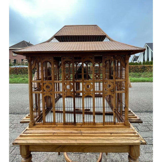 Brown Large Wooden Bird Cage on Stand, 1900s For Sale - Image 8 of 18