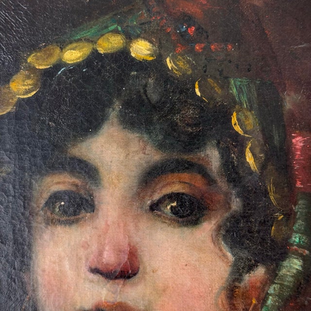 Antique Romani Girl Gilt Oil Painting For Sale - Image 12 of 12