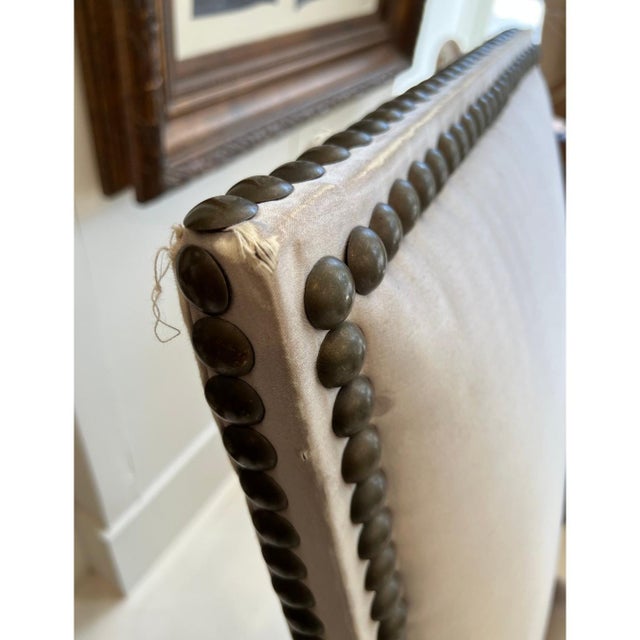 18th Century Louis XIII Style Arm Chair in Taupe Silk For Sale - Image 9 of 11