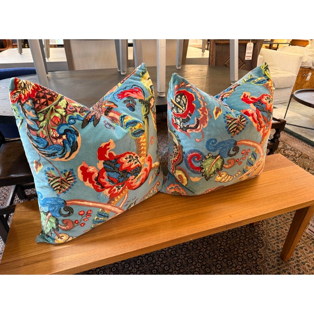 Ian Sanderson Popinjay Printed Velvet Pillows, Set of Three For Sale - Image 12 of 12