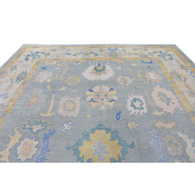 Blue Oriental Hand Knotted Rug Turkish Oushak 11'3" x 15'3" For Sale - Image 8 of 9