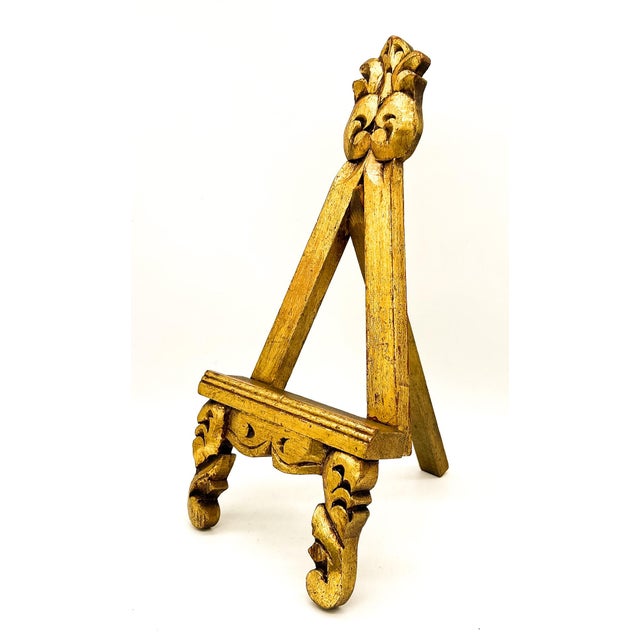 Mid 20th Century Vintage Giltwood Tabletop Display Easel, Hand-Carved Scrollwork Stand - Italian Style, Hollywood Regency For Sale - Image 5 of 15