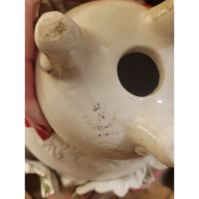 Ceramic Vintage Capodimonte Italy Porcelain Rose Flower Basket Crown N Original Tag For Sale - Image 7 of 10