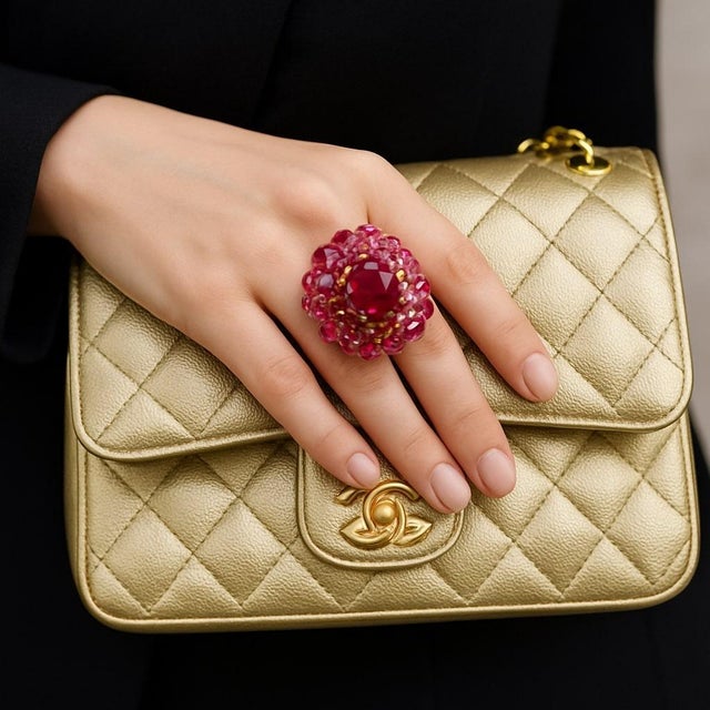 Bochic "Orient" Vintage Natural Ruby Cocktail Ring Set In 18K Gold & Silver For Sale - Image 11 of 13